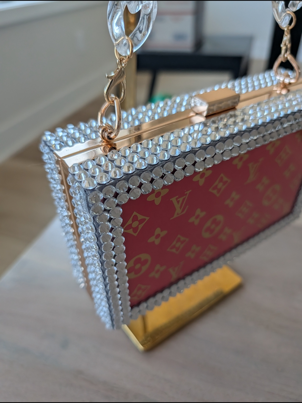 Monogram Crystal-Trim Box Clutch with Clear Chain - Picture 10 of 14